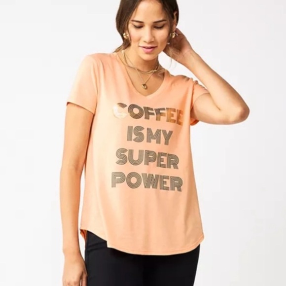 COFFEE IS MY SUPERPOWER Graphic Tee Women’s T-shirt Sz Small Celebrate Together - Picture 1 of 8